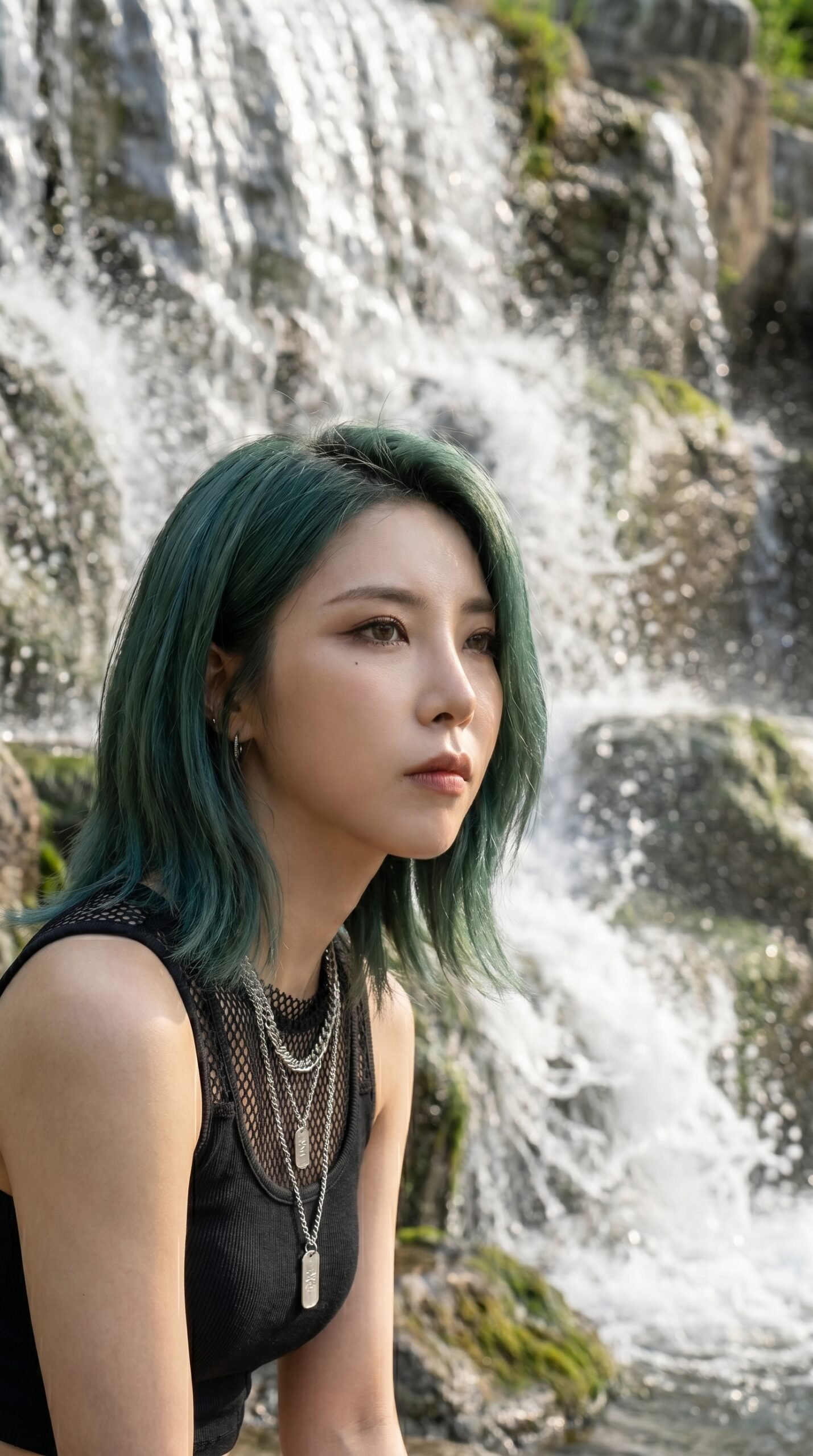 Nixie (Cipher) beside waterfall